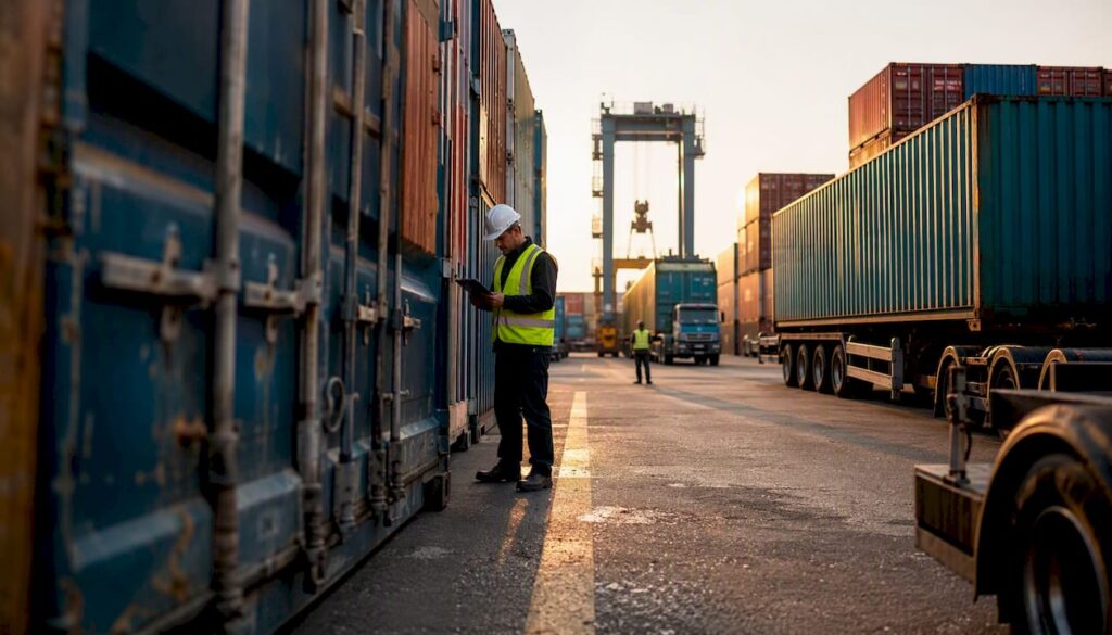Logistics warehouse with shipping containers