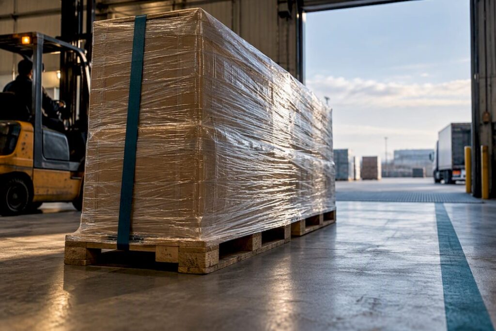 Oversized pallet ready for international shipment