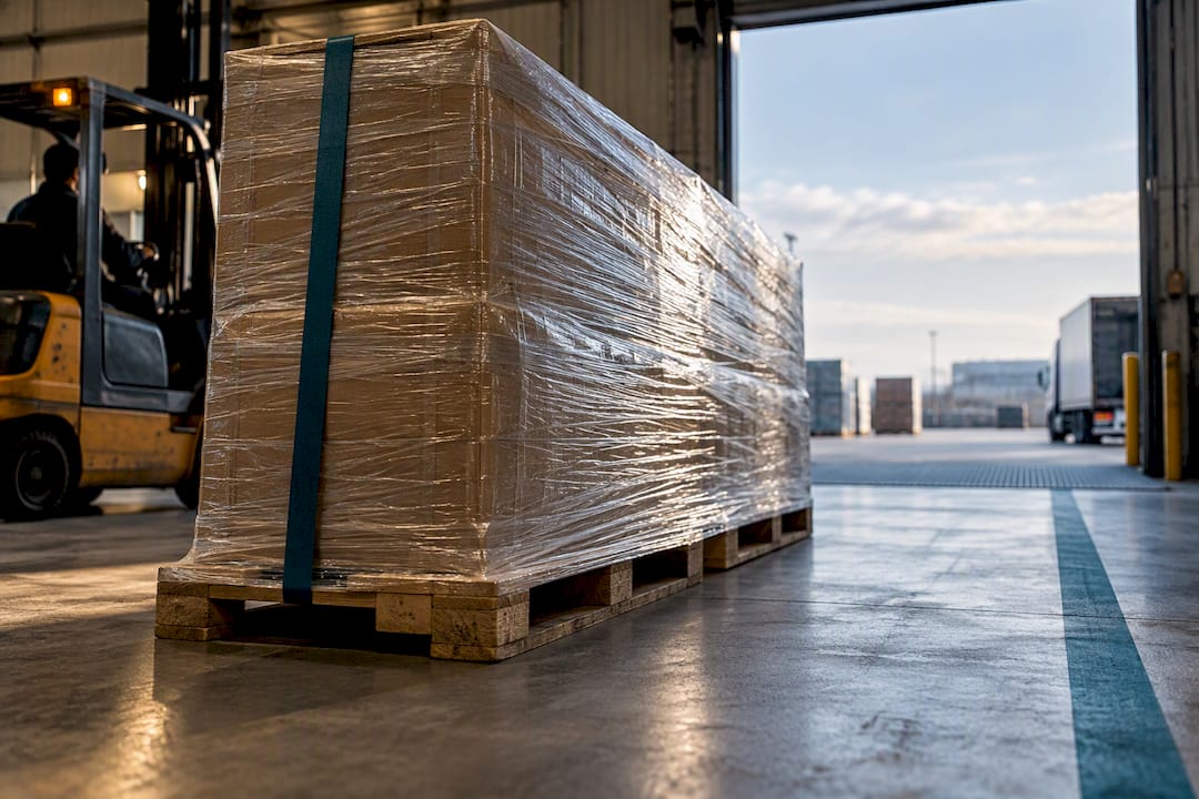 Oversized pallet ready for international shipment
