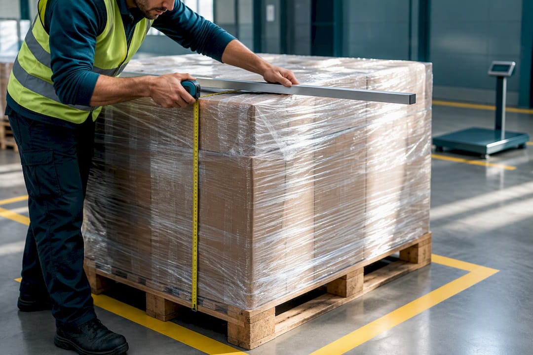 Operator checking maximum pallet dimensions