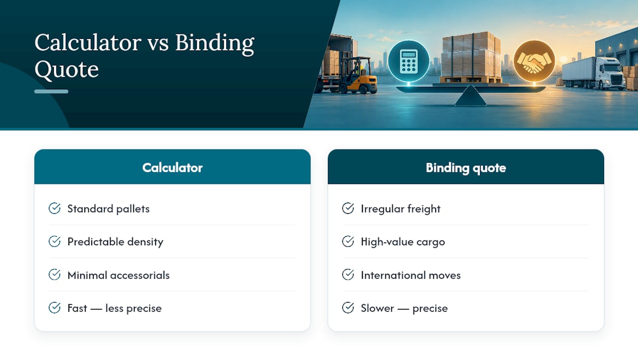 When Is a Calculator Enough, and When Do You Need a Binding Quote? — overview diagram