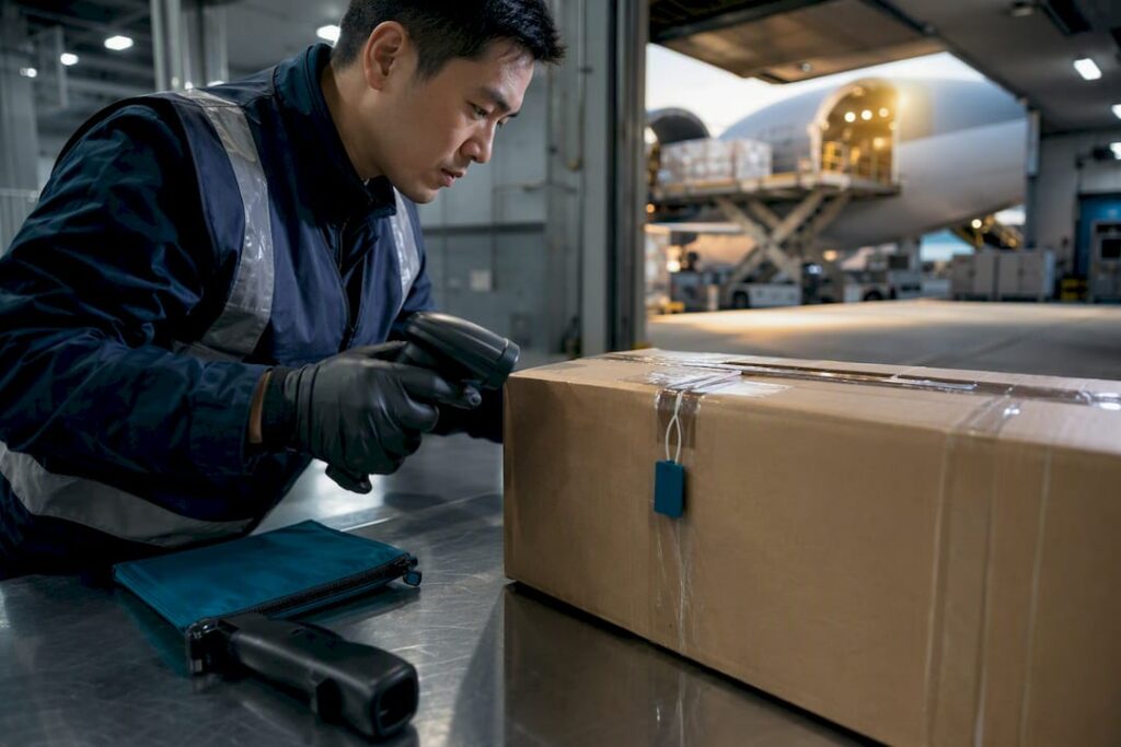 Air cargo undergoing customs clearance inspection