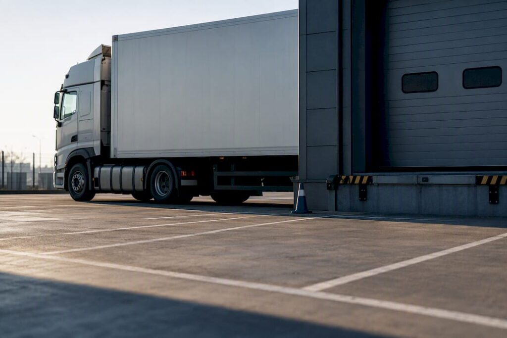 Freight truck arriving at delivery point