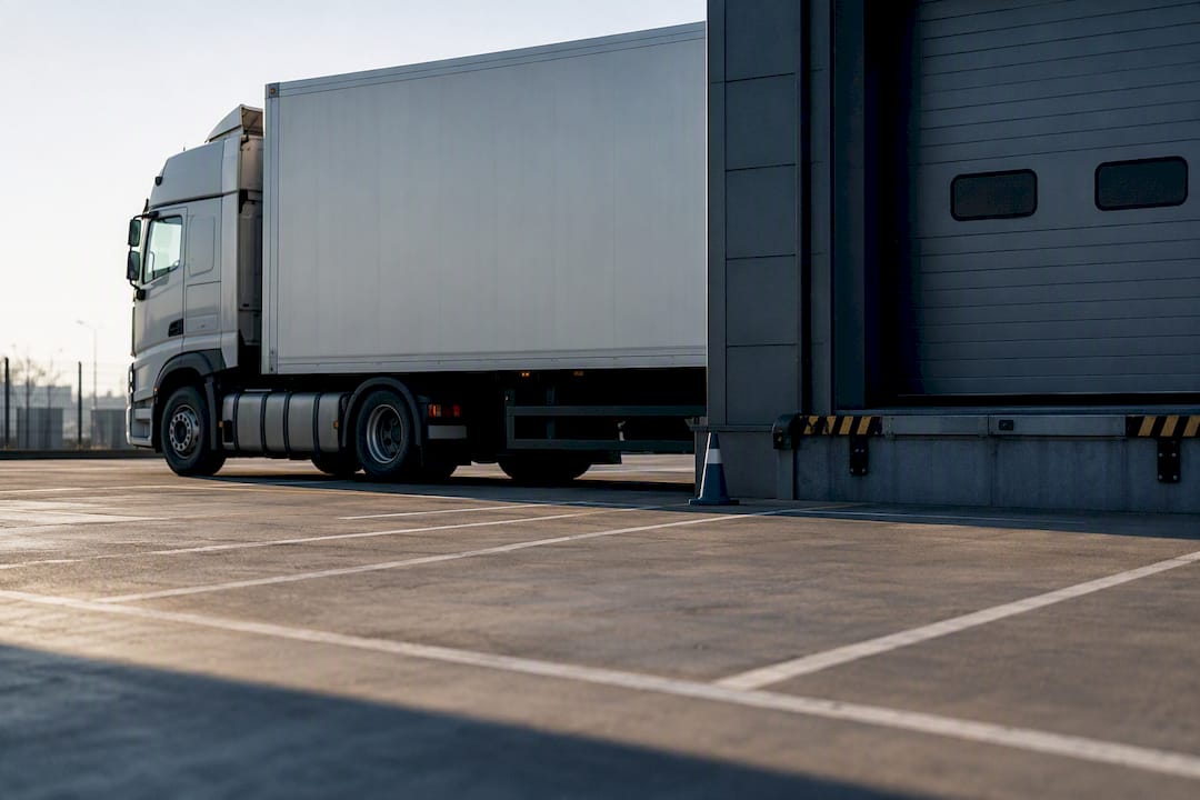 Freight truck arriving at delivery point