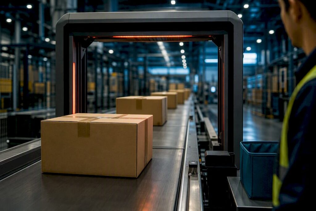 Parcels moving through carrier scanning lane