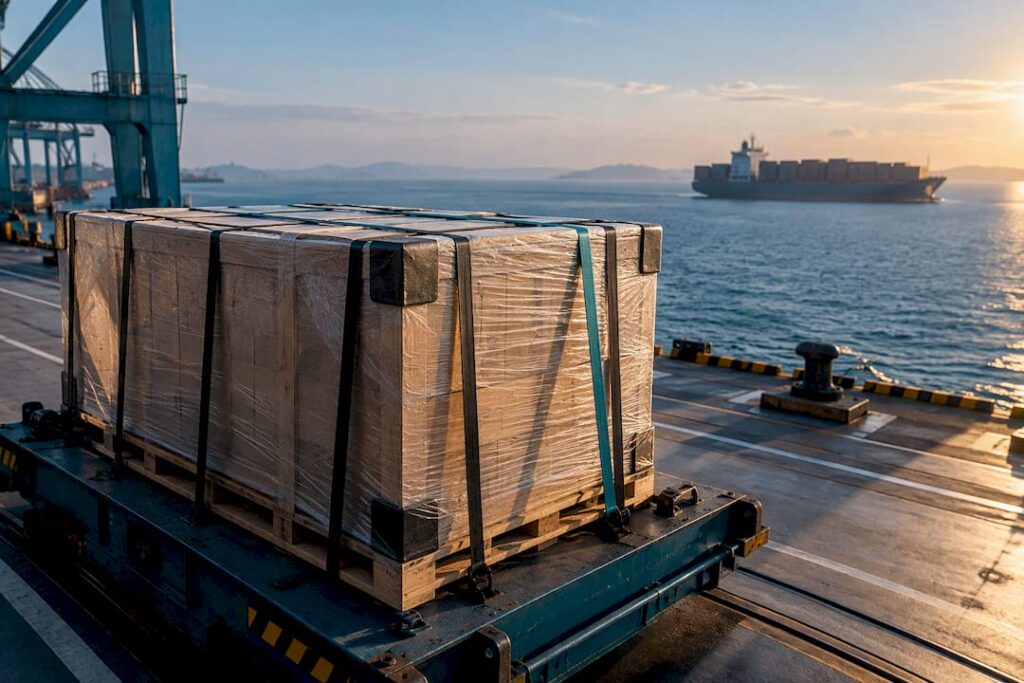 Oversized crate prepared for ocean freight
