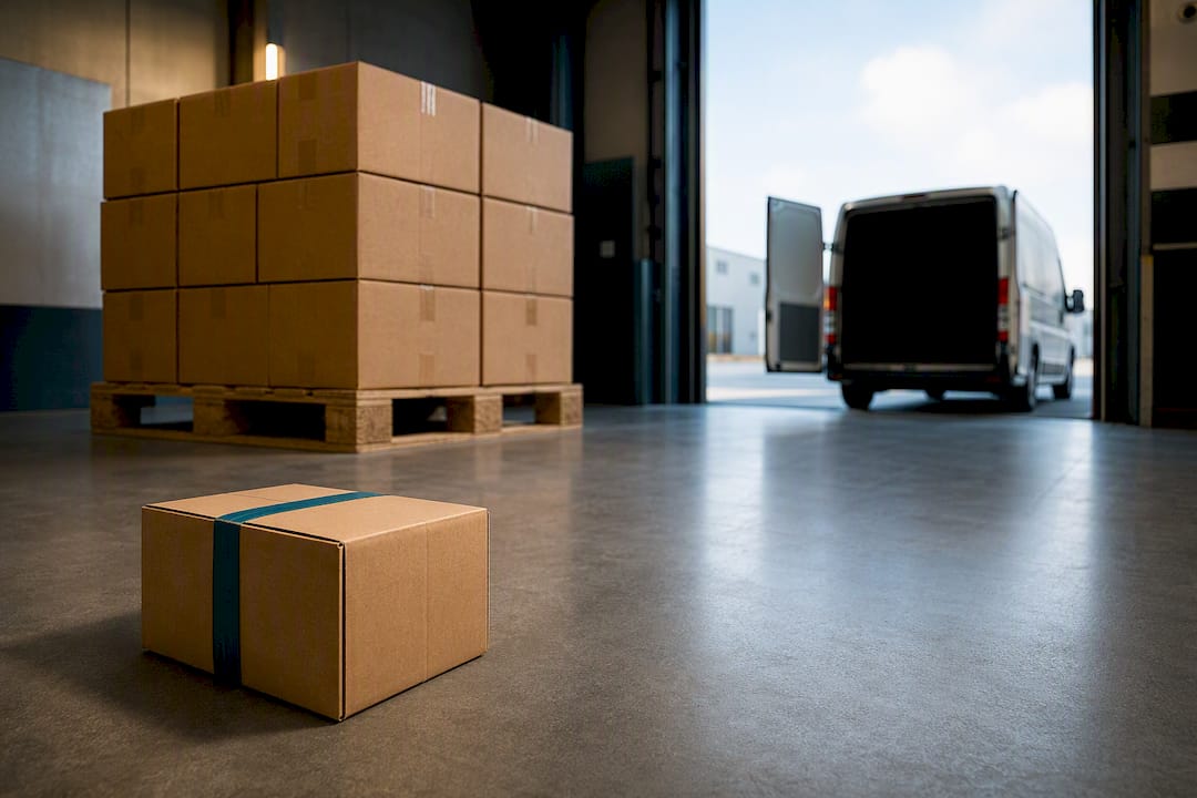 Courier parcel beside consolidated cargo pallet
