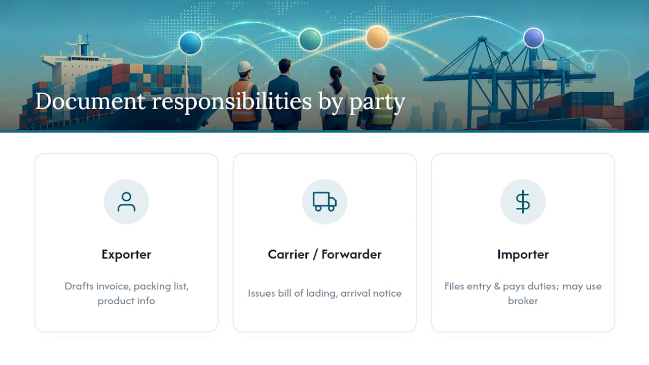 Sea freight document filing responsibilities