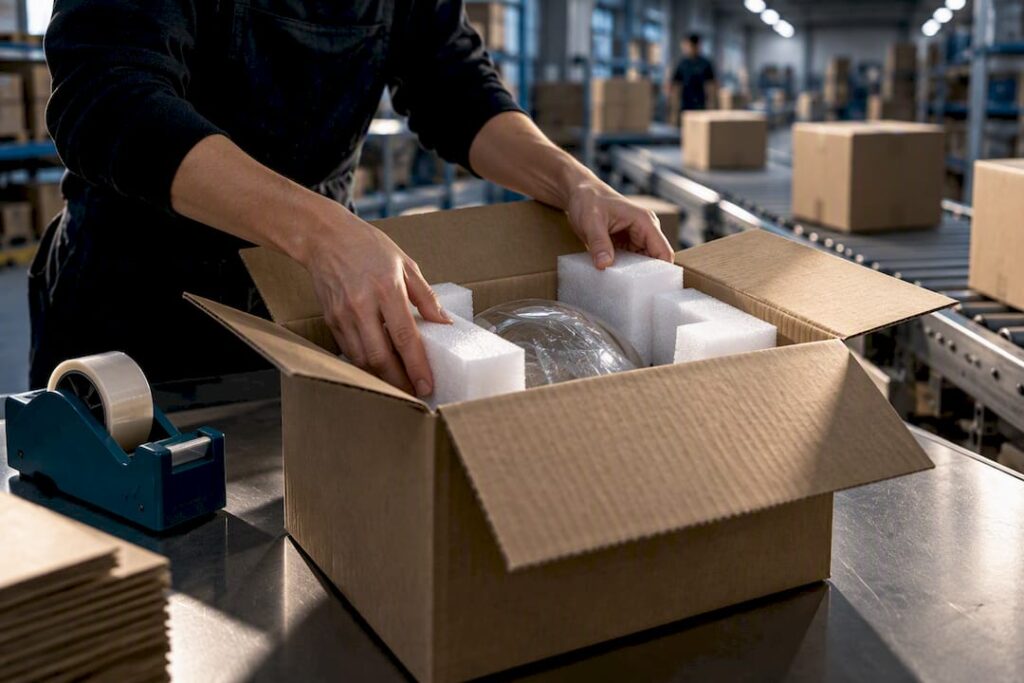 Protective cushioning fitted around fragile shipment
