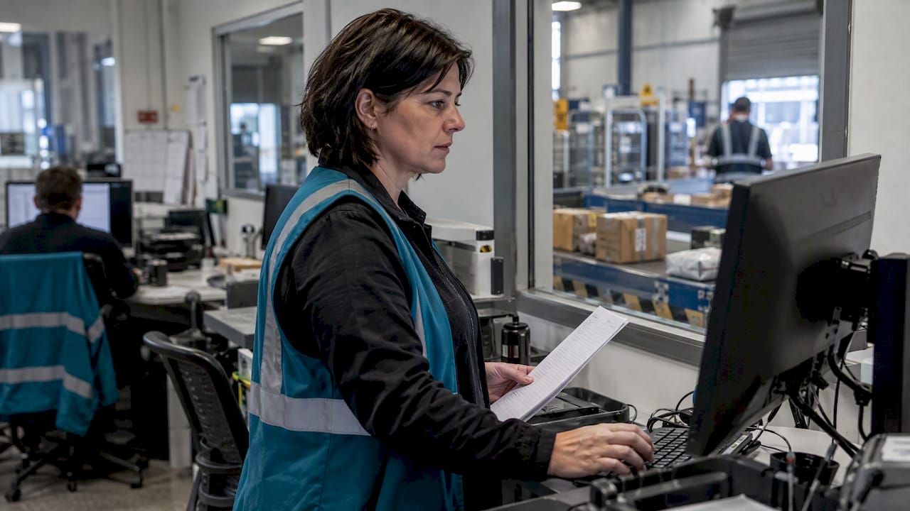 Logistics manager reviewing parcel exception