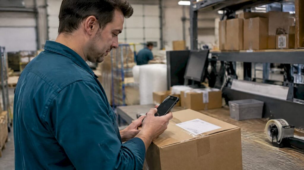 Fulfillment associate checking a parcel’s tracking status