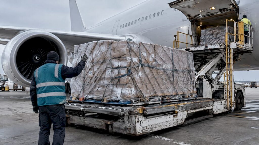 Air freight pallet loaded onto aircraft